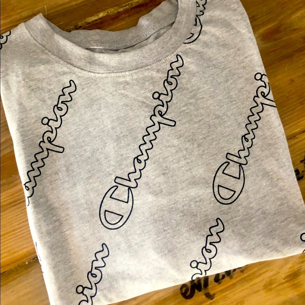 Champion Allover Diagonal Script Logo Tee - Grey